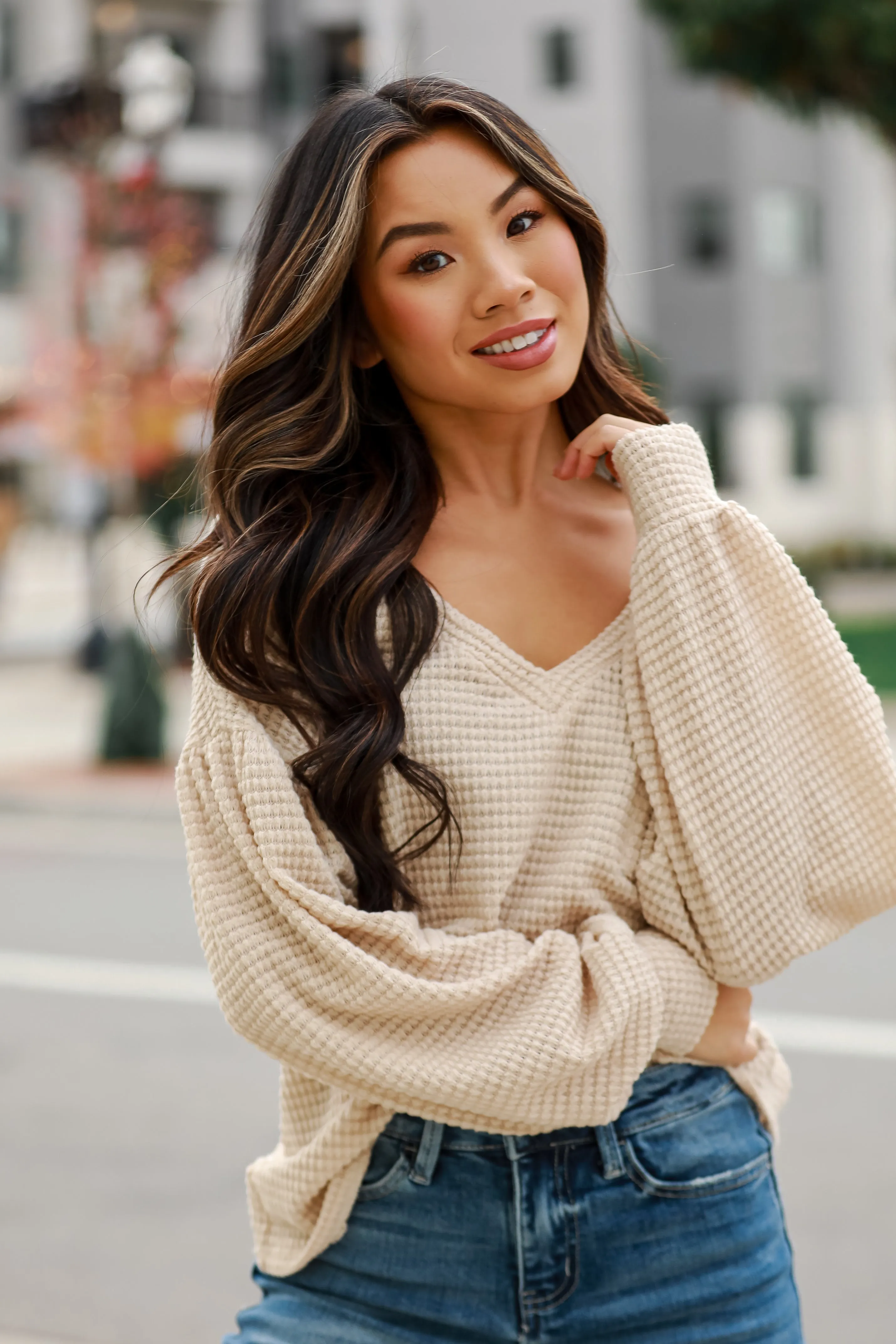 FINAL SALE - Fresh Take Oatmeal Waffle Knit Top - DOORBUSTER