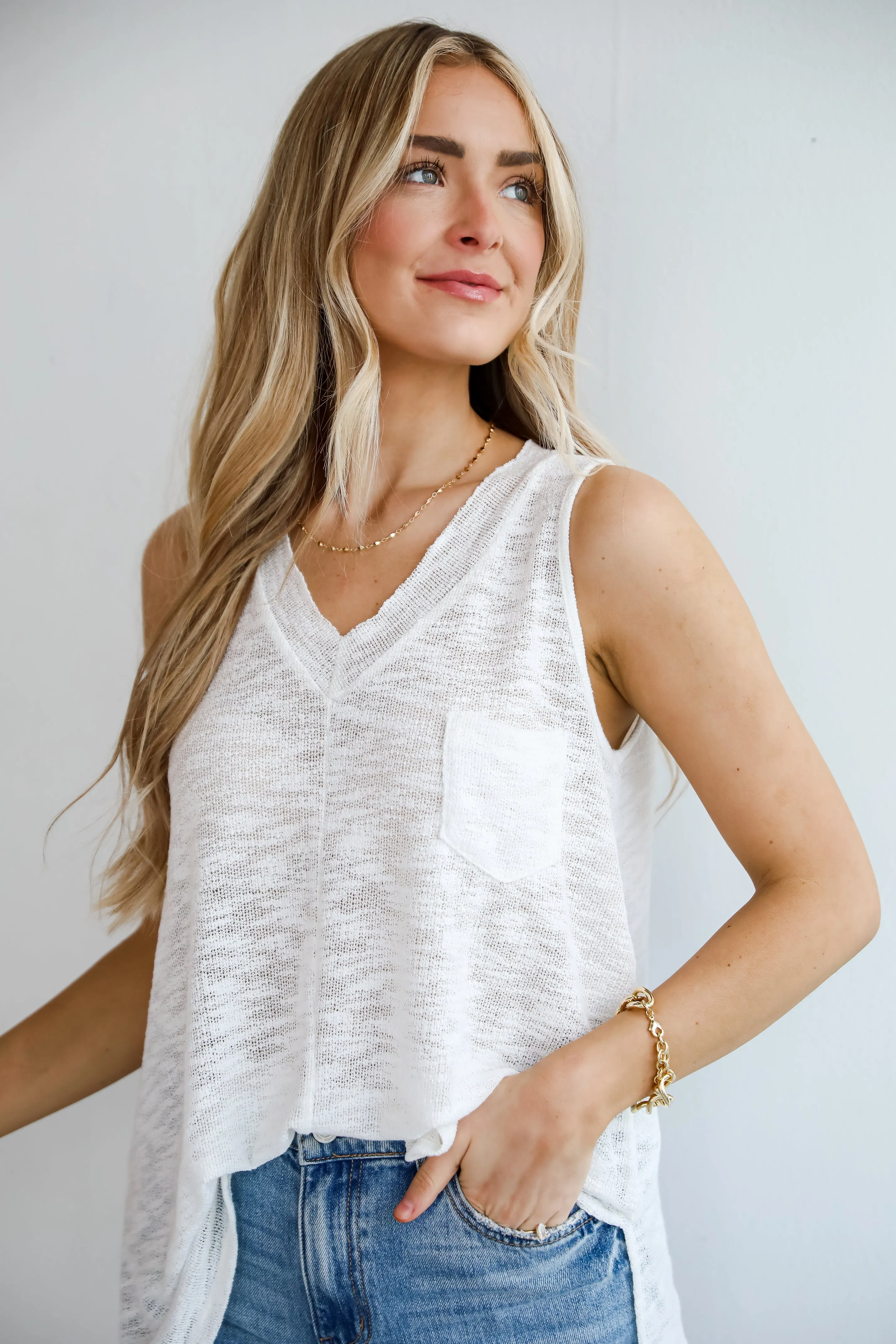 FINAL SALE - I'll Be Seaside Off White Knit Tank - DU DEAL