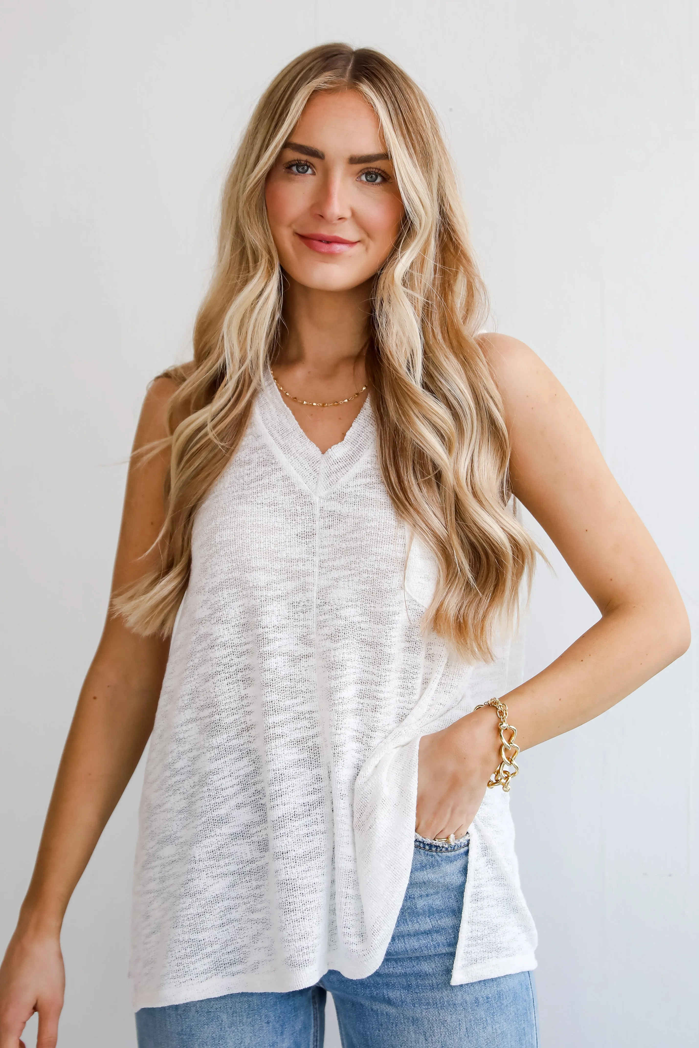 FINAL SALE - I'll Be Seaside Off White Knit Tank - DU DEAL