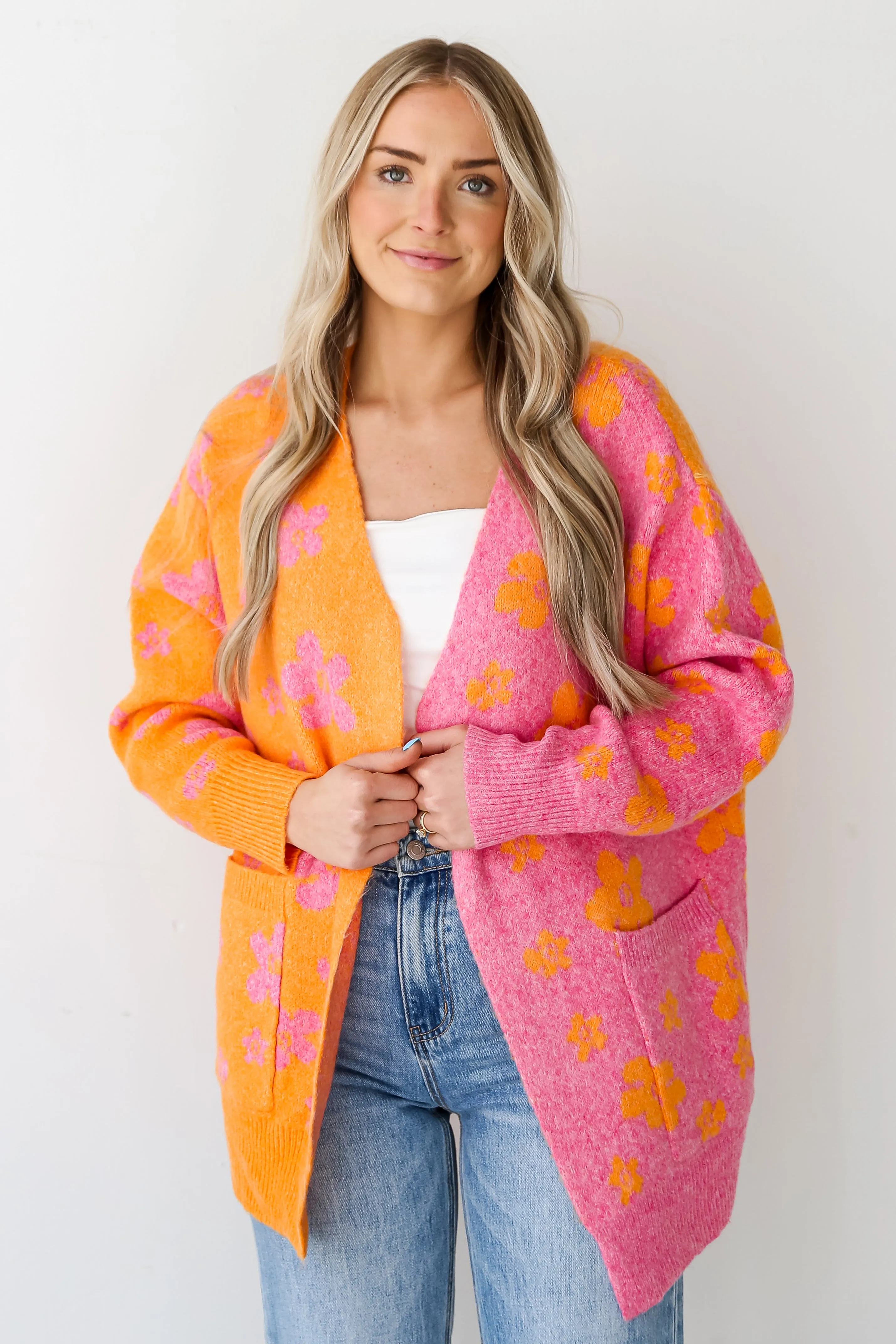 FINAL SALE - Sweet Suggestion Pink Floral Color Block Cardigan