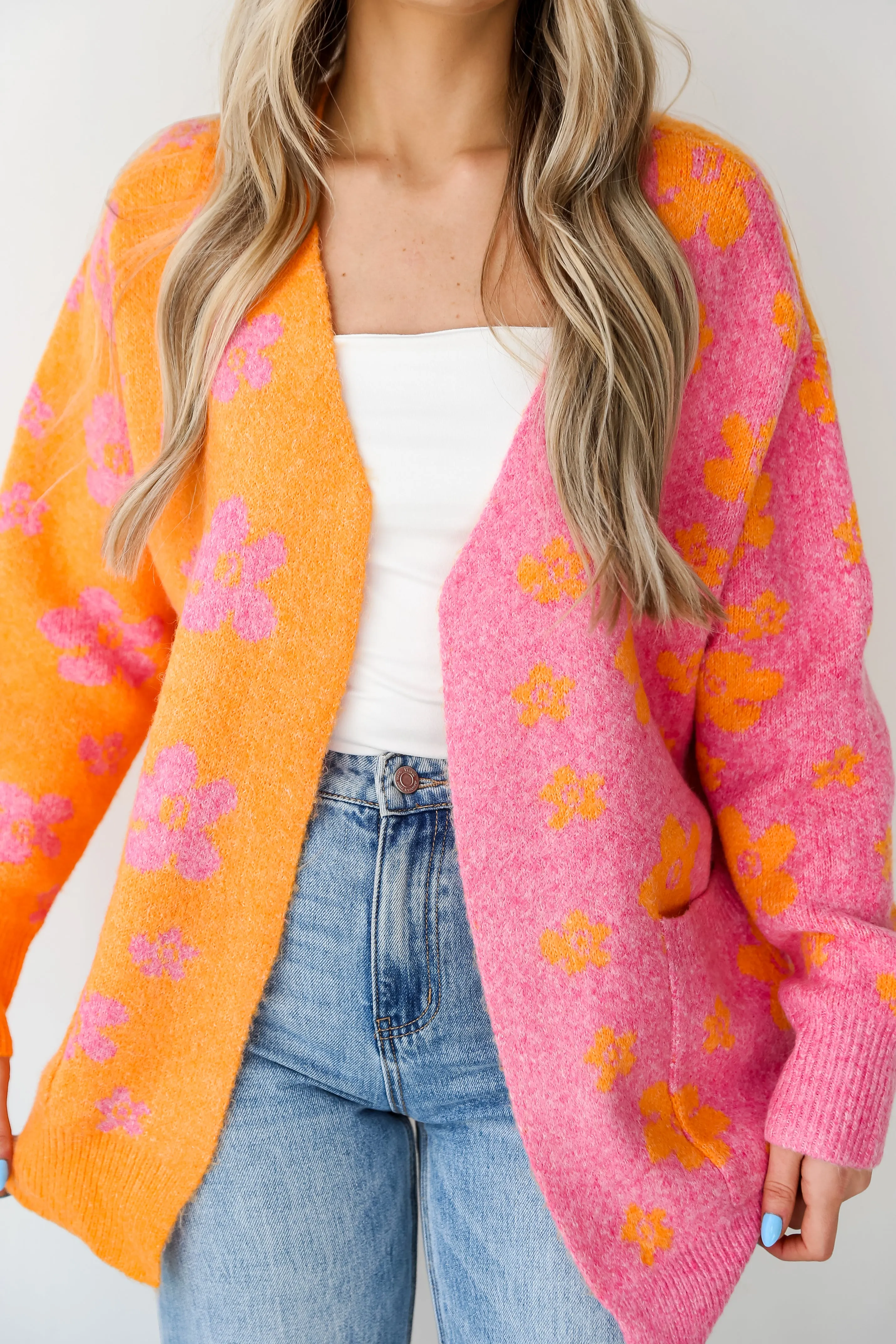 FINAL SALE - Sweet Suggestion Pink Floral Color Block Cardigan