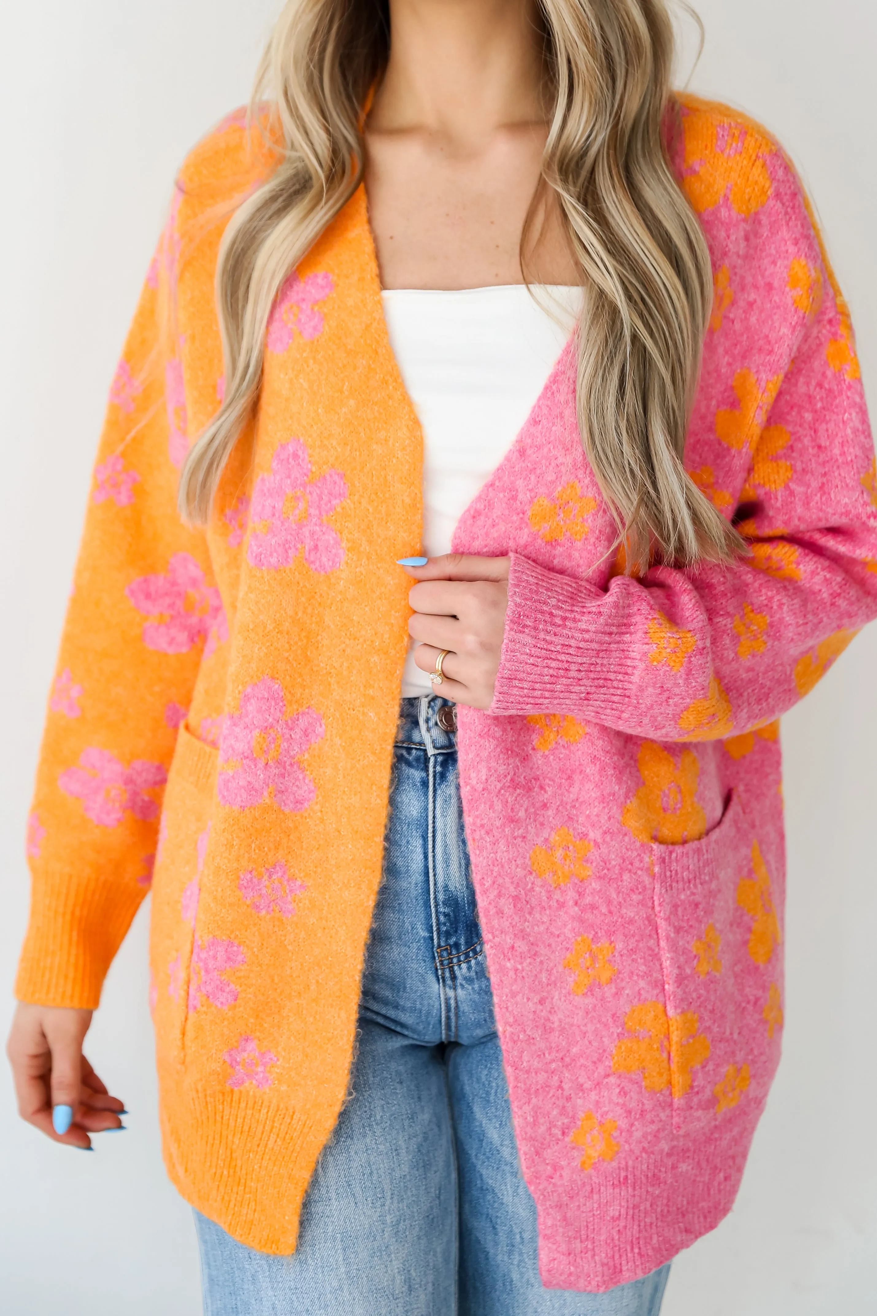 FINAL SALE - Sweet Suggestion Pink Floral Color Block Cardigan