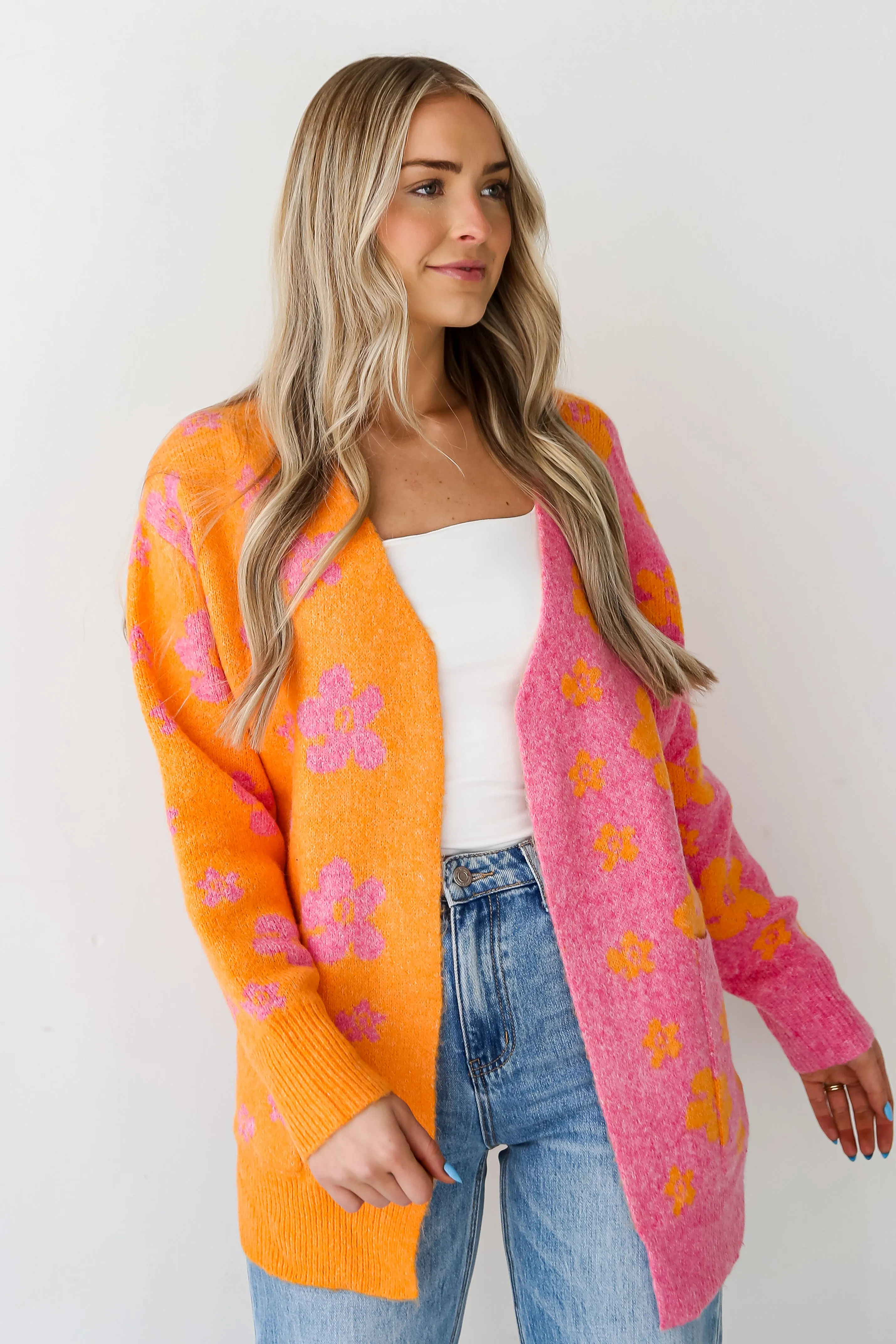 FINAL SALE - Sweet Suggestion Pink Floral Color Block Cardigan