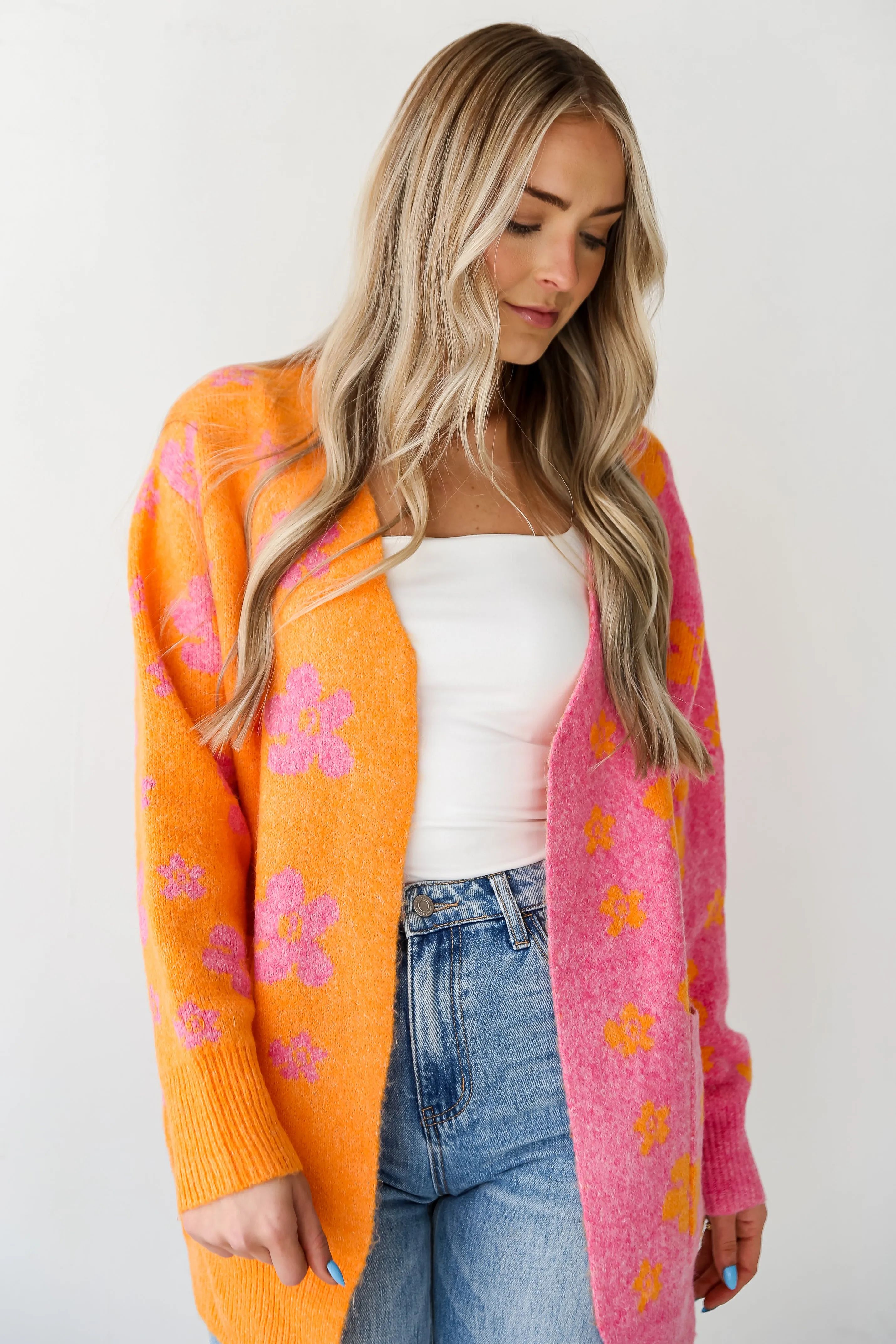 FINAL SALE - Sweet Suggestion Pink Floral Color Block Cardigan