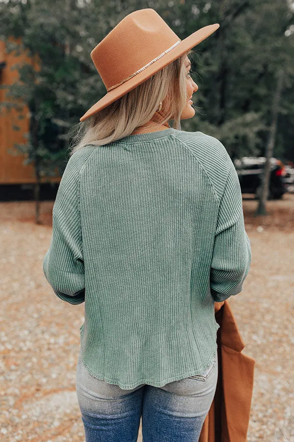 First Thing Waffle Knit Top In Light Teal