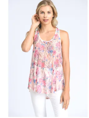 Floral Print Lace Tank Top