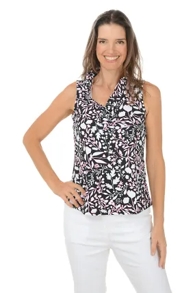 Floral Stencil UPF50  Ruffle Sleeveless Top