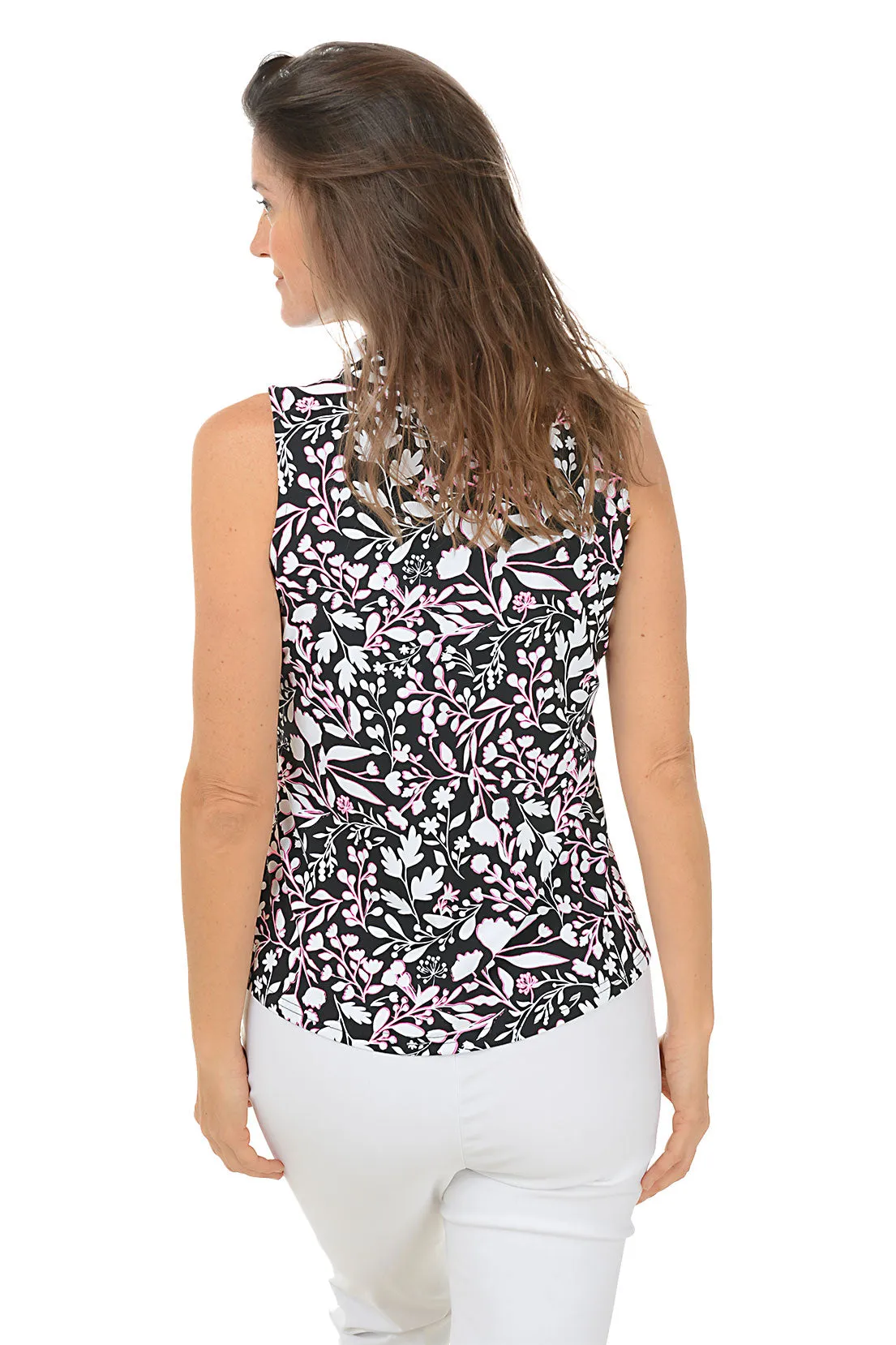 Floral Stencil UPF50  Ruffle Sleeveless Top