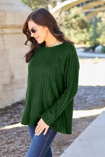 Full Size Ribbed Round Neck Knit Top