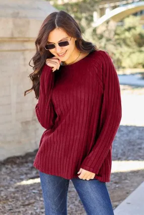 Full Size Ribbed Round Neck Knit Top