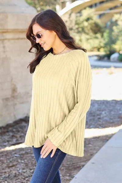 Full Size Ribbed Round Neck Knit Top