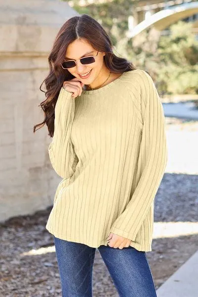 Full Size Ribbed Round Neck Knit Top