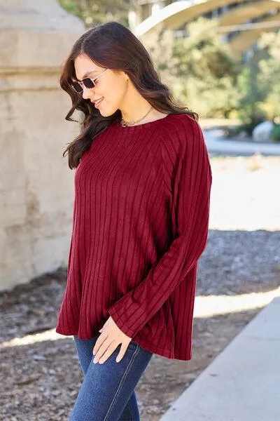 Full Size Ribbed Round Neck Knit Top