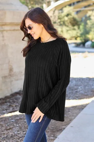 Full Size Ribbed Round Neck Knit Top