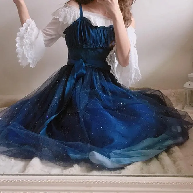 Galaxy Blue/Black Starry Fairy Dress SP179990