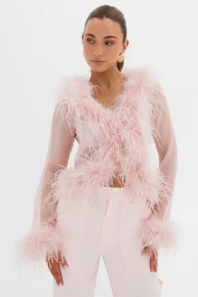 Gigi Sheer Feather Blouse - Blush