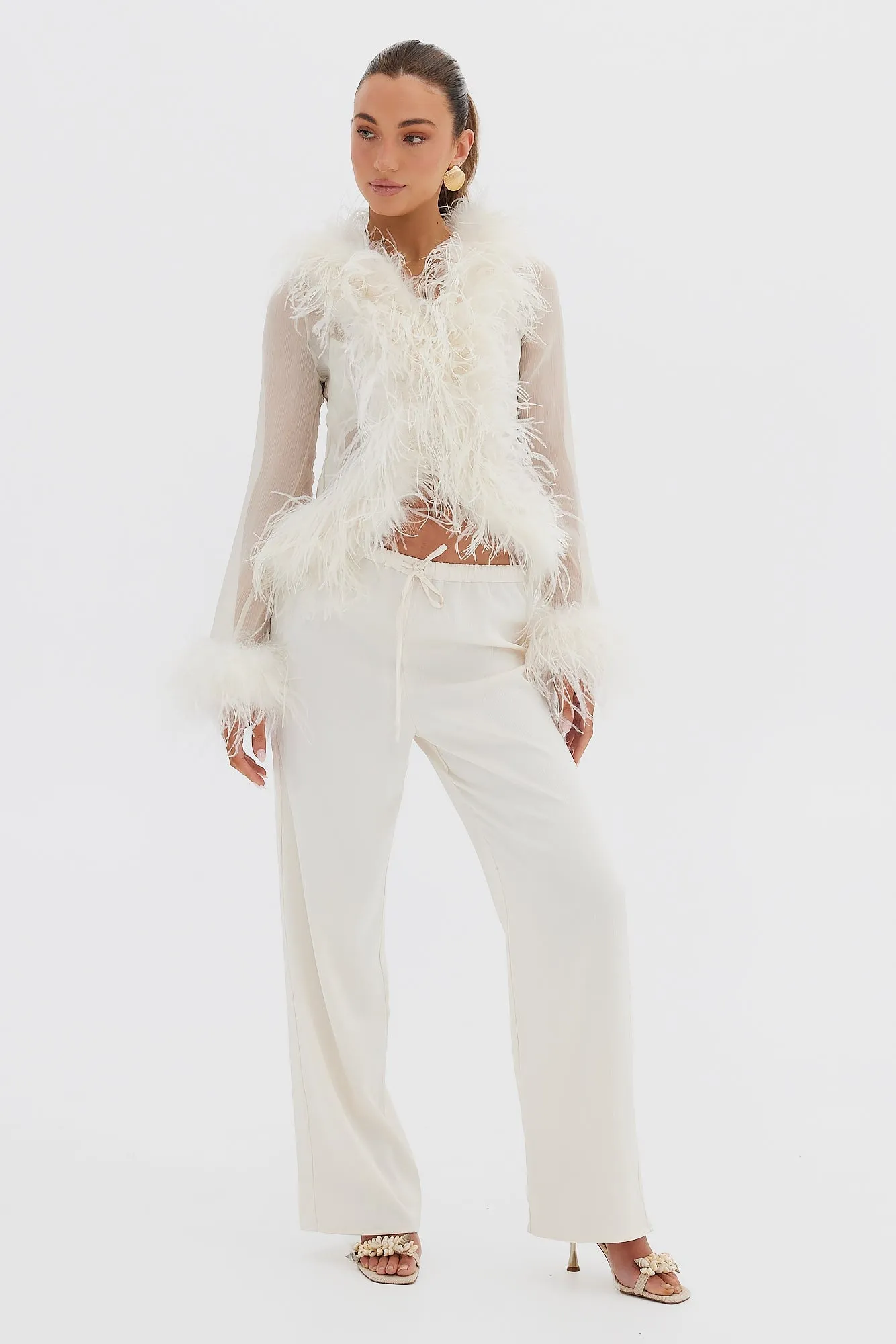 Gigi Sheer Feather Blouse - Ivory