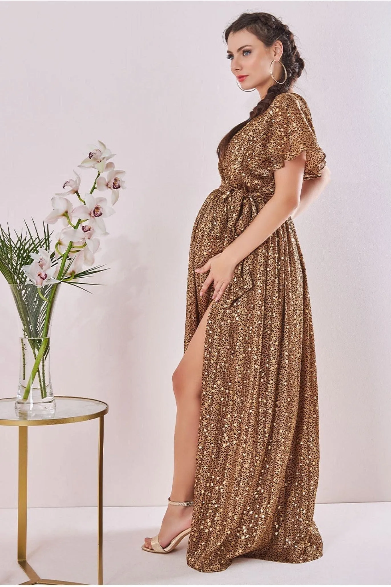 Goddiva Maternity Wrap Printed Chiffon Maxi Animal Print