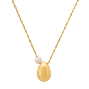 Gold Bean Necklace with Pearl Accent