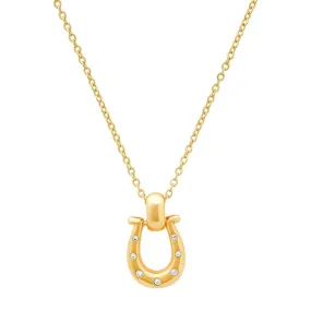 Gold Horseshoe Necklace with Embedded CZ Stones