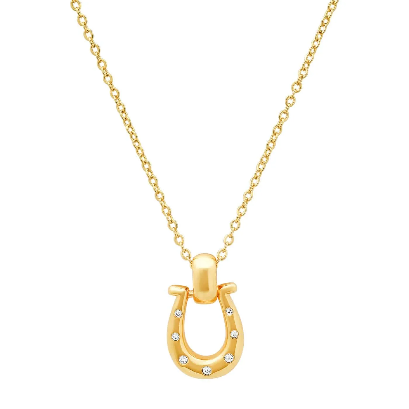 Gold Horseshoe Necklace with Embedded CZ Stones