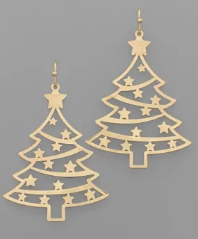 Gold Starry Night Christmas Tree Earrings