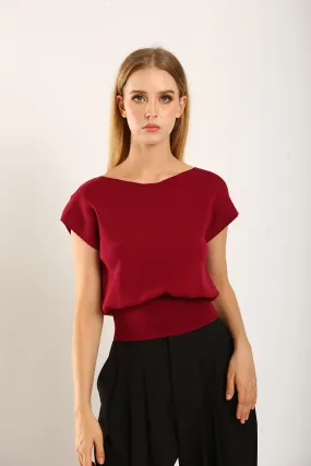 Graciela V-Slit Knit Top in Red