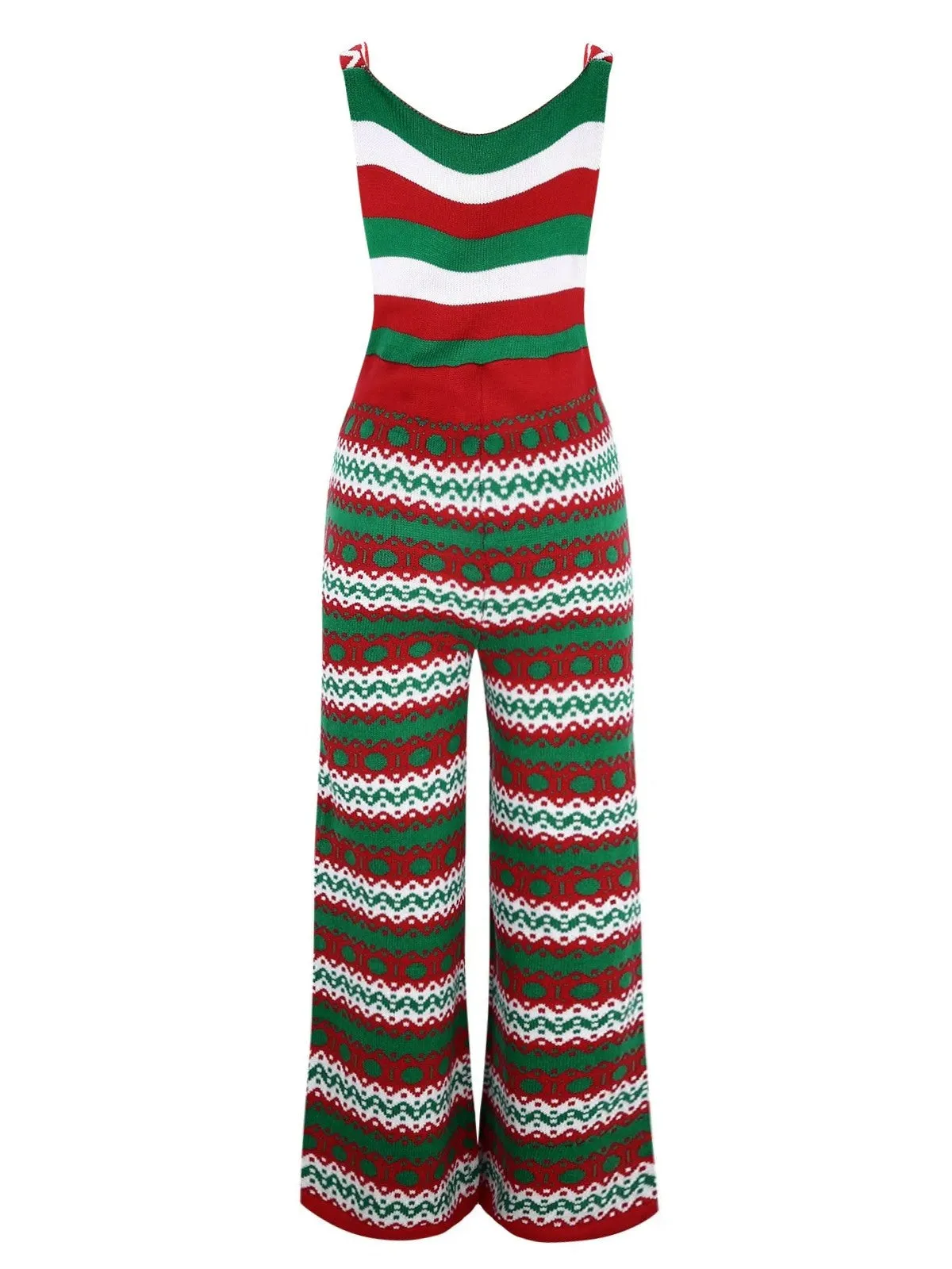 Green 1970s Happy Christmas Straps Knitted Jumpsuit