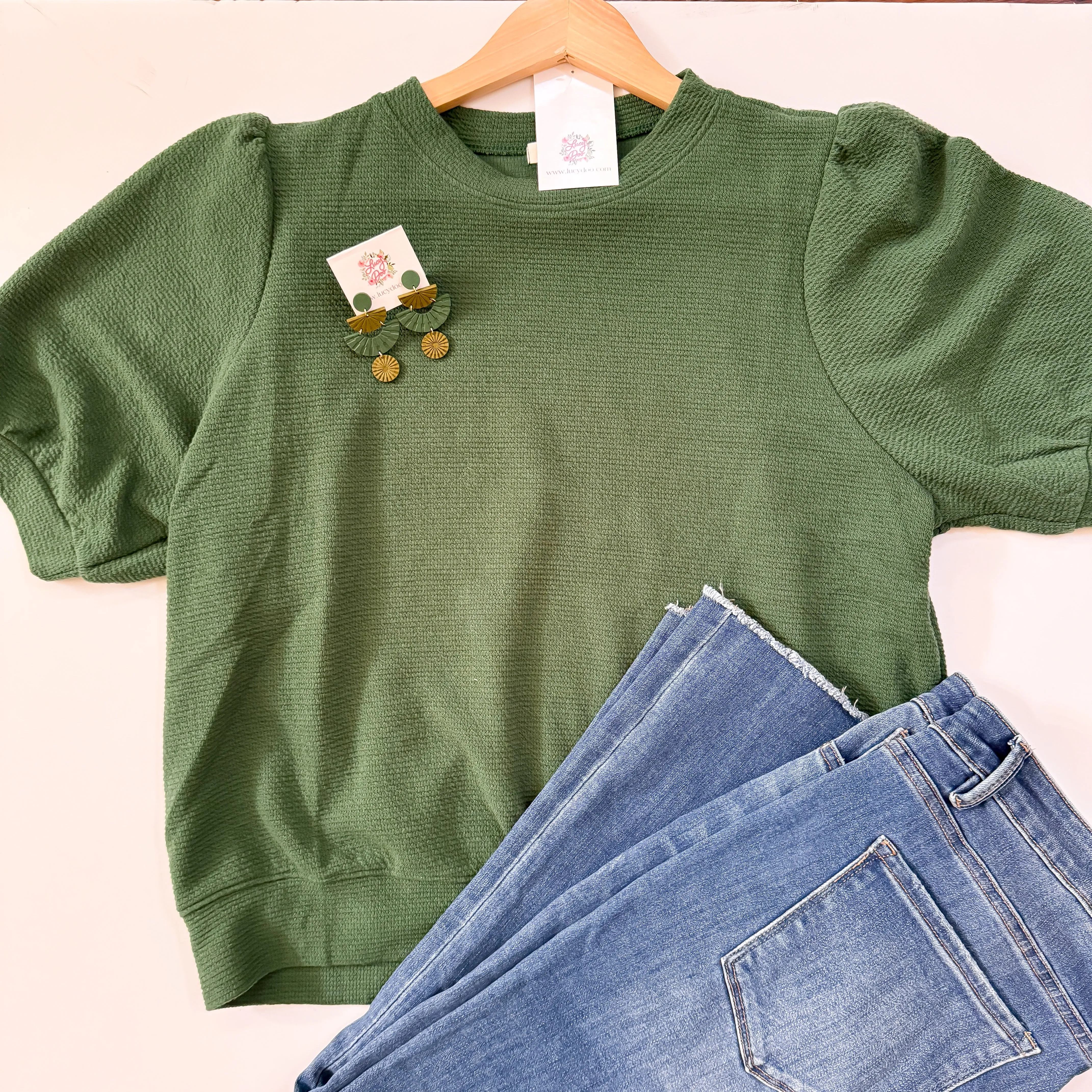 Green Knit Top w/ Puffy Sleeves