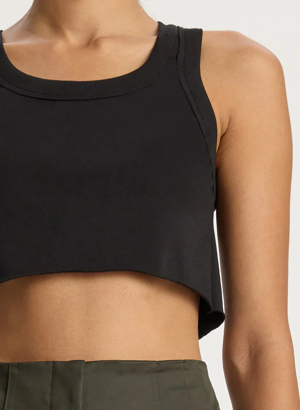 Halsey Cropped Cotton Rib Tank - Black