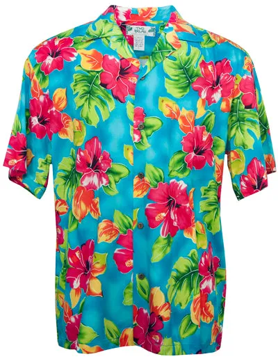 Hawaiian Watercolors Mens Shirt in Blue