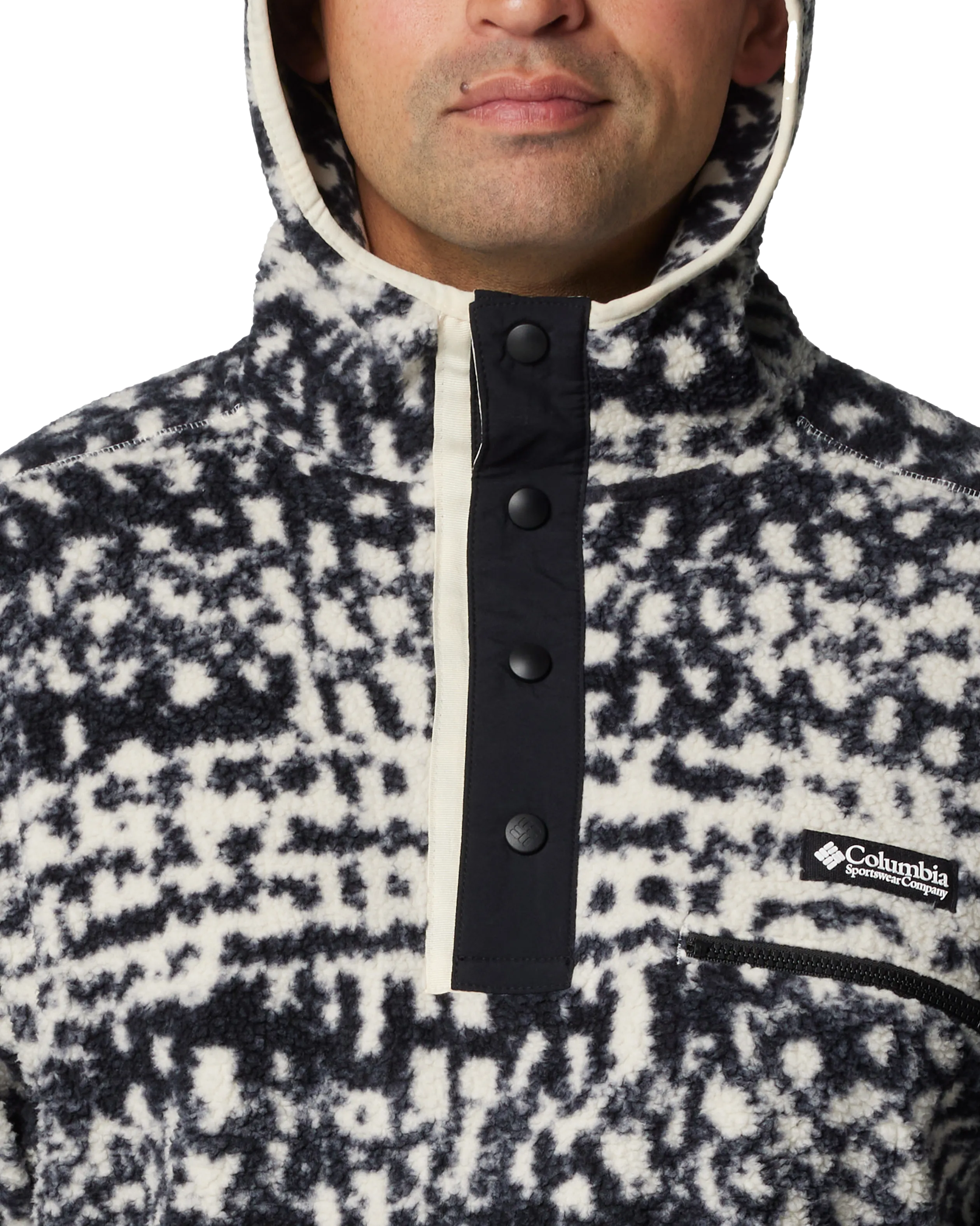 Helvetia II Printed Hooded Fleece Jacket in Black Stippled Stripe