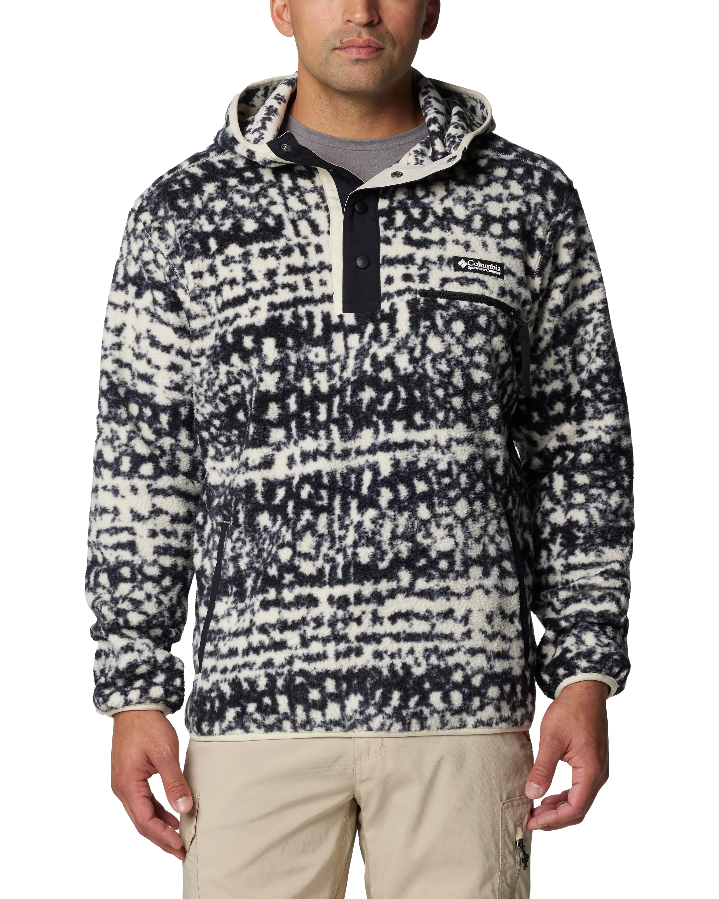 Helvetia II Printed Hooded Fleece Jacket in Black Stippled Stripe