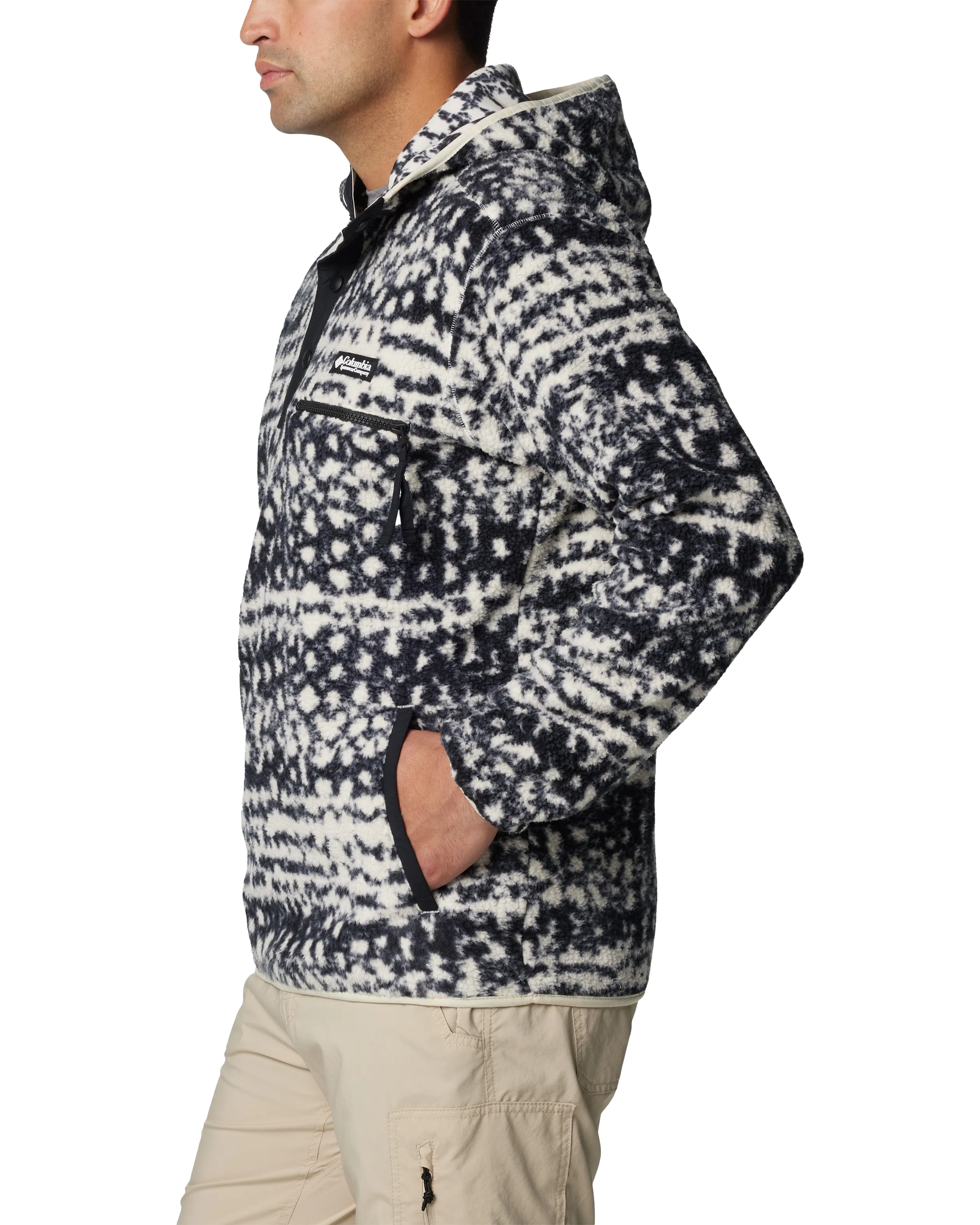 Helvetia II Printed Hooded Fleece Jacket in Black Stippled Stripe