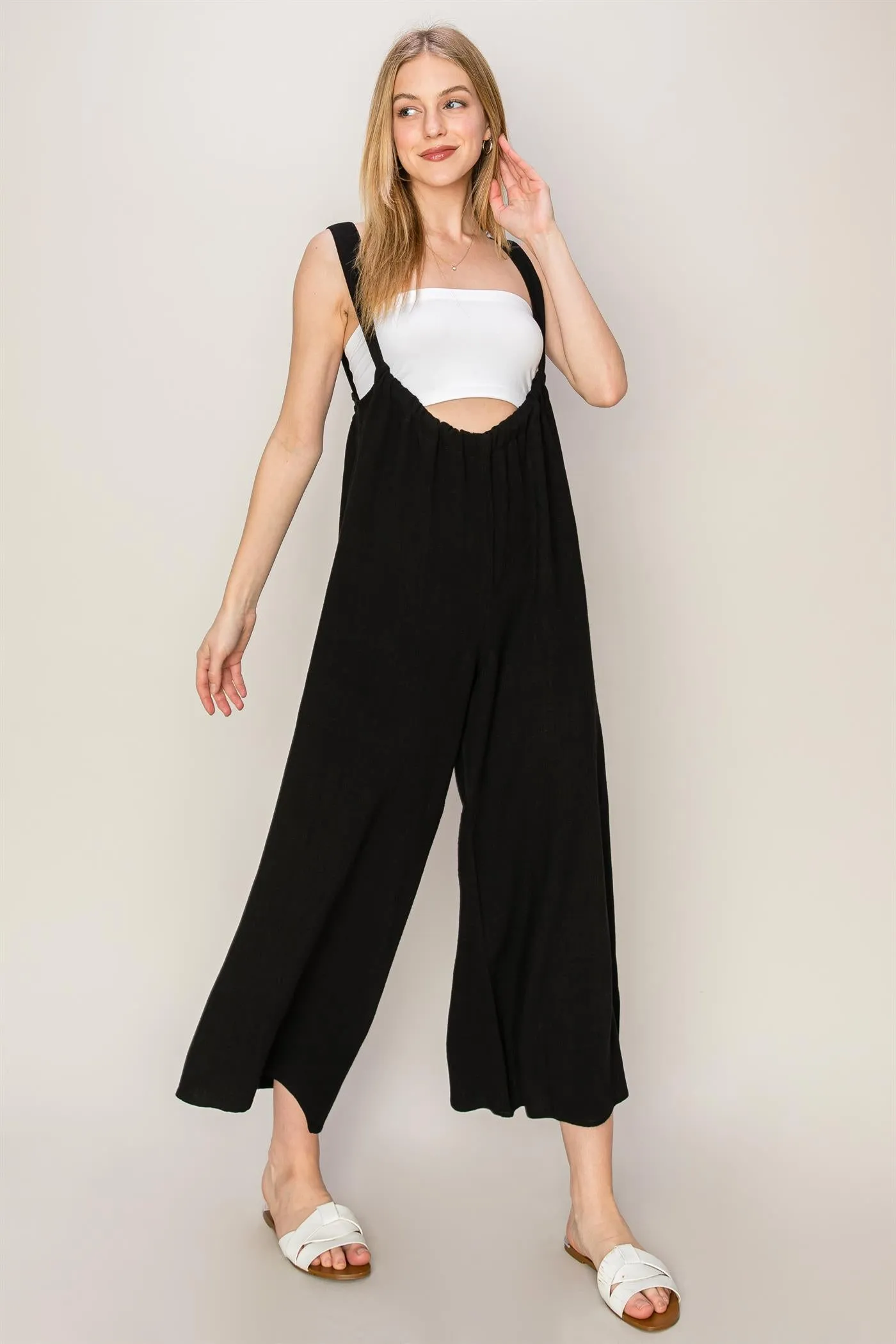 HF24E137-Linen Blended Overall Jumpsuit