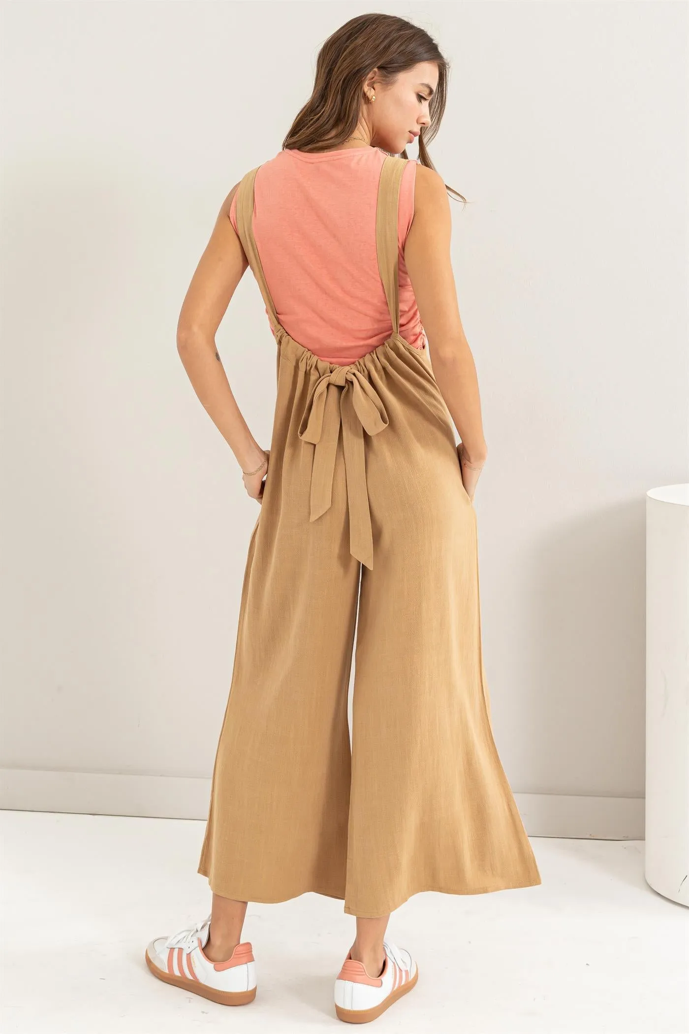 HF24E137-Linen Blended Overall Jumpsuit