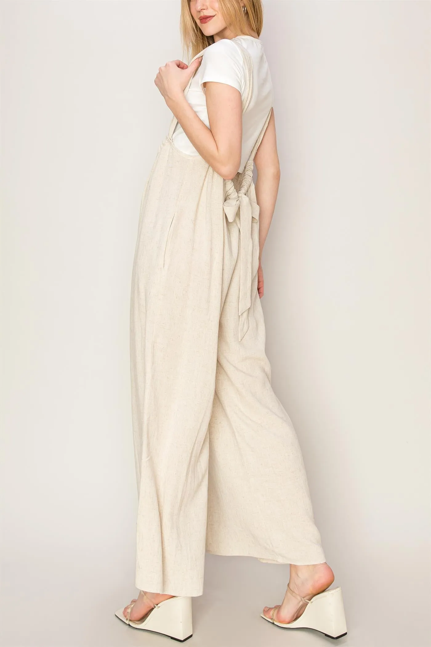 HF24E137-Linen Blended Overall Jumpsuit