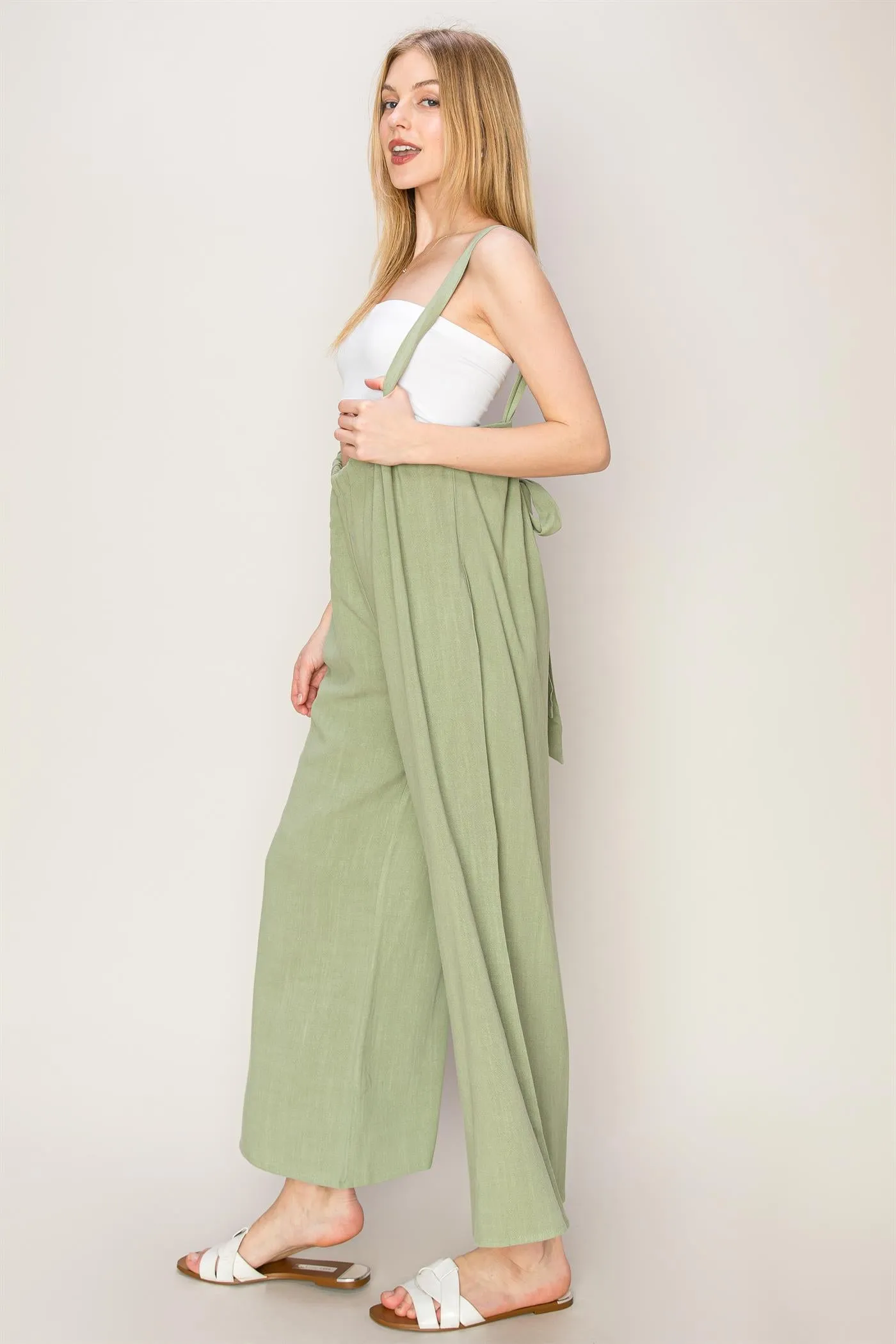 HF24E137-Linen Blended Overall Jumpsuit