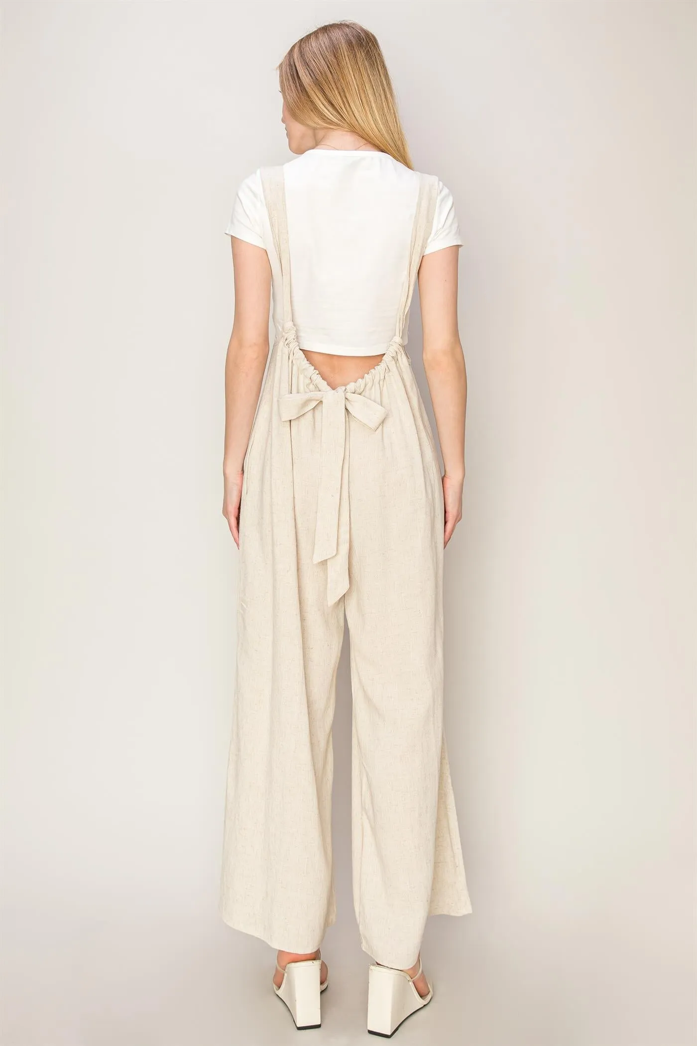 HF24E137-Linen Blended Overall Jumpsuit