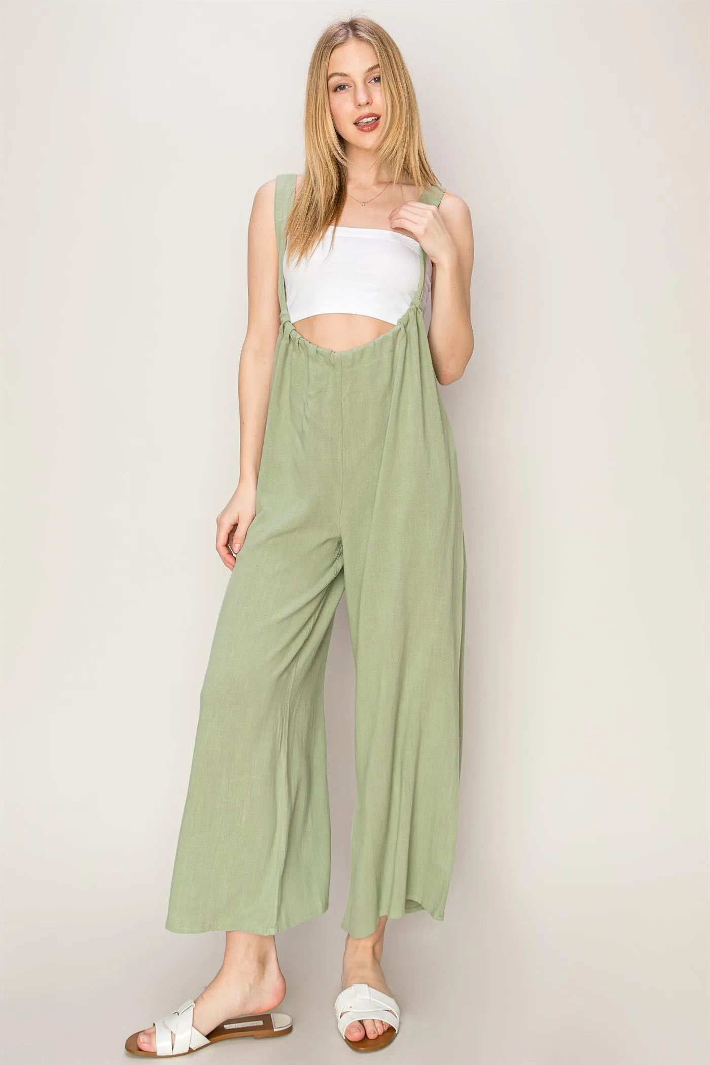 HF24E137-Linen Blended Overall Jumpsuit