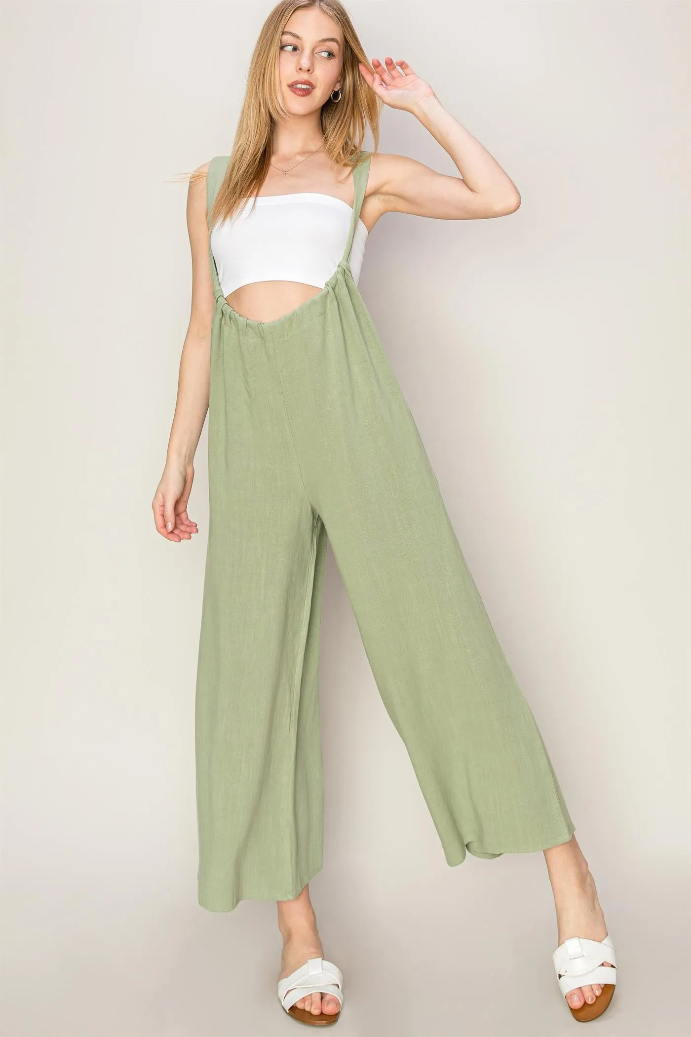 HF24E137-Linen Blended Overall Jumpsuit