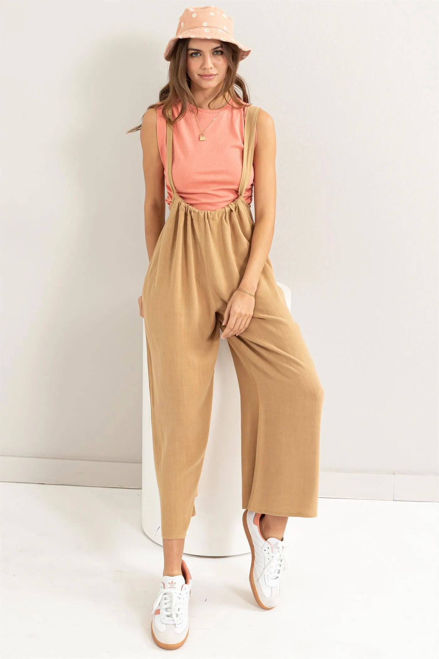 HF24E137-Linen Blended Overall Jumpsuit