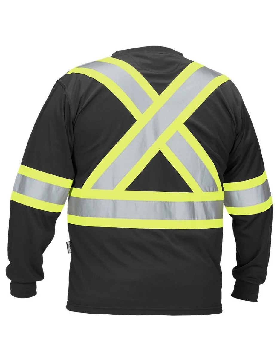 Hi Vis Safety Crew Neck Long Sleeve in Black