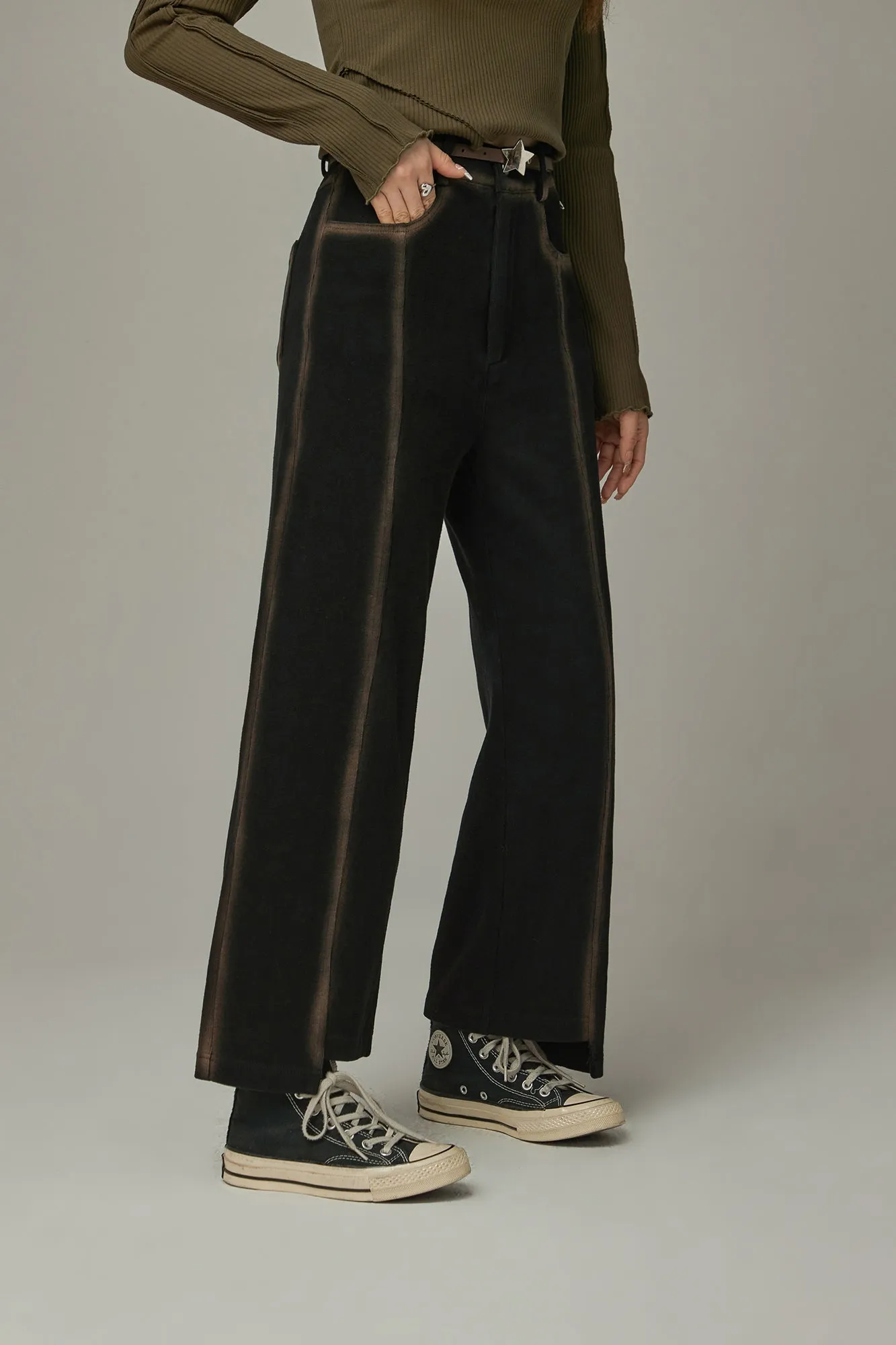 High Waist Printed Outlined Straight Pants