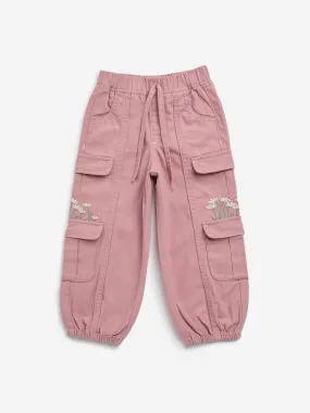 HOP Kids Dusty Pink Floral Mid-Rise Denim Joggers