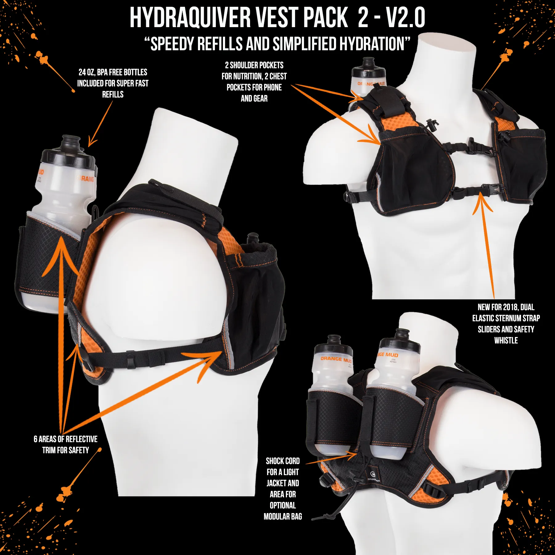 HydraQuiver Vest Pack 2 - 2.0: Ideal for marathon, Ironman, and ultrarunning.