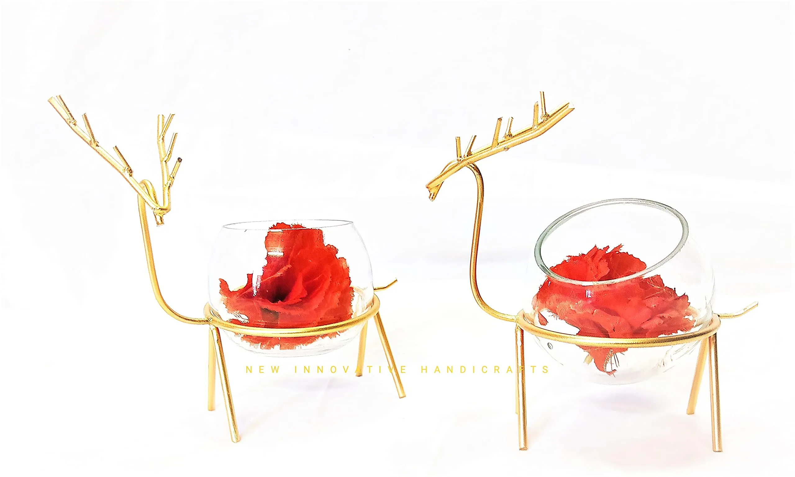 Innovative Handicrafts Next In Crafts Innovative Handicrafts Glass Planter Holder Deer |Glass Pot| Glass Flower Pot| Glass Flower Round Vase Handmade For Decorate House (Set Of 2) (Gold)