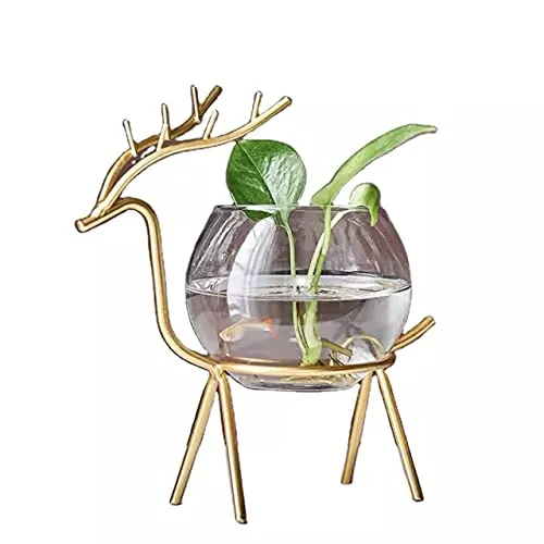 Innovative Handicrafts Next In Crafts Innovative Handicrafts Glass Planter Holder Deer |Glass Pot| Glass Flower Pot| Glass Flower Round Vase Handmade For Decorate House (Set Of 2) (Gold)