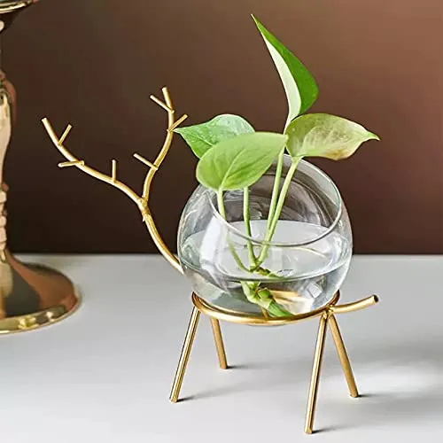 Innovative Handicrafts Next In Crafts Innovative Handicrafts Glass Planter Holder Deer |Glass Pot| Glass Flower Pot| Glass Flower Round Vase Handmade For Decorate House (Set Of 2) (Gold)