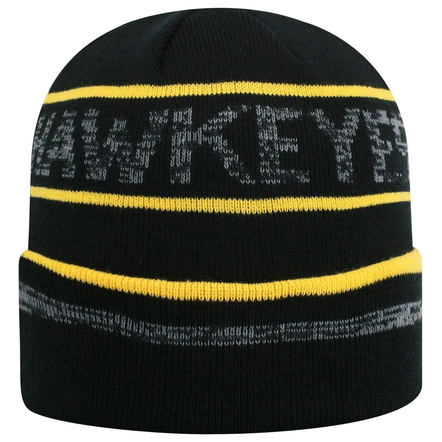 Iowa Hawkeyes TOW Black Striped "Effect" Style Cuffed Knit Beanie Cap